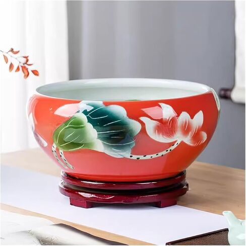 Small Fish Tank Ceramic Fish Tank Hand-Painted Desktop Large Sleeping Bowl Lotus Narcissus Lotus Pot Cylinder Living Room Bedroom Fish Tank Kit(41cm) in Saudi Arabia