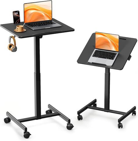 مكتب فرح صغير مواليد دائمة المكتب مع سطح المكتب 90 درجة قابلة للإمالة ، 23.6 "× 20.5" مكتب متداول الارتفاع قابل للتعديل ، فتحة الخطاف والجهاز ، 4 عجلات قابلة للقفل للمكتب المنزلي ، سعة 17.6 رطل ، أبيض in Kuwait