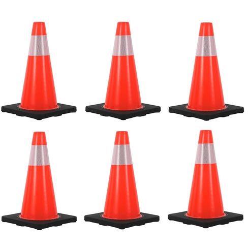 6 Pack Traffic Cones, 18 Inch Orange Safety Cones with Heavy Duty Base & Reflective Collars, High Flexible PVC for Road, Parking, Construction & Sports Training in Saudi Arabia