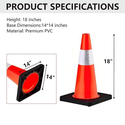 6 Pack Traffic Cones, 18 Inch Orange Safety Cones with Heavy Duty Base & Reflective Collars, High Flexible PVC for Road, Parking, Construction & Sports Training in Saudi Arabia