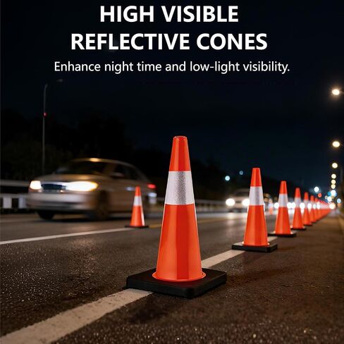 6 Pack Traffic Cones, 18 Inch Orange Safety Cones with Heavy Duty Base & Reflective Collars, High Flexible PVC for Road, Parking, Construction & Sports Training in Saudi Arabia