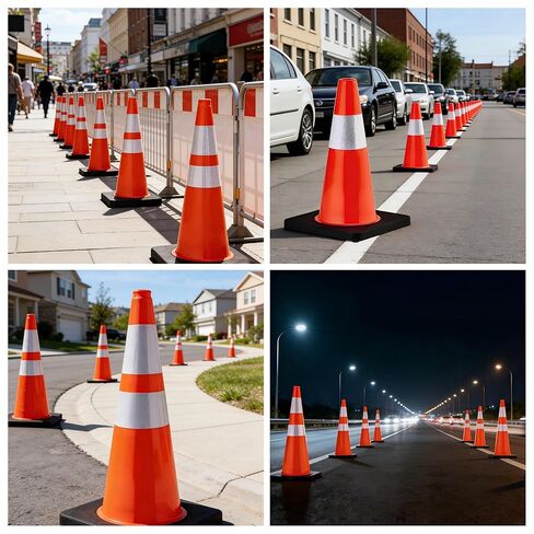6 Pack Traffic Cones, 18 Inch Orange Safety Cones with Heavy Duty Base & Reflective Collars, High Flexible PVC for Road, Parking, Construction & Sports Training in Saudi Arabia