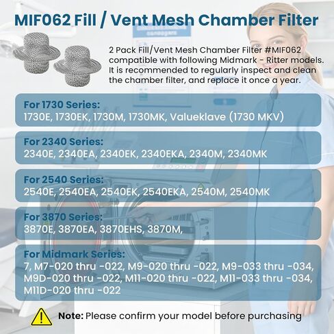 2 Pack MIF062 Fill/Vent Mesh Chamber Filter Fit for Midmark Ritter M9/M9D, M11/M11D,1730E,1730EK,730M for Tuttnauer 1730, 2540, 2340, 3870 Chamber Screen Filter Replacement (Stainless Steel) in Kuwait