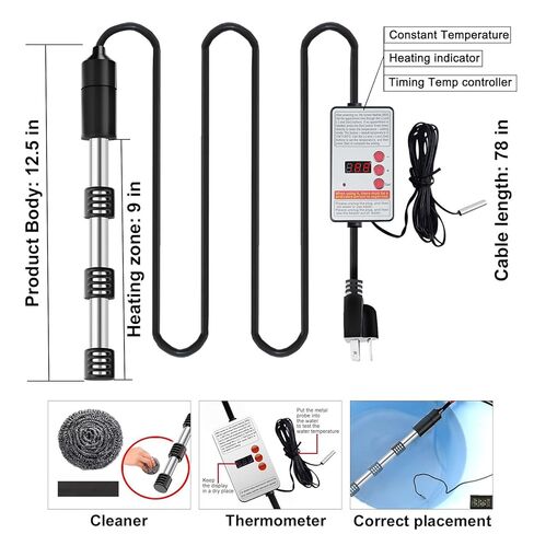 سخان مياه غاطس 1500 واط مع مؤقت رقمي وثرموستات، سخان غاطس محمول 304SS للدلو، حوض الاستحمام، حمام السباحة، التخييم، الإغلاق التلقائي، شاشة LCD، حماية من الحرارة الزائدة in Kuwait