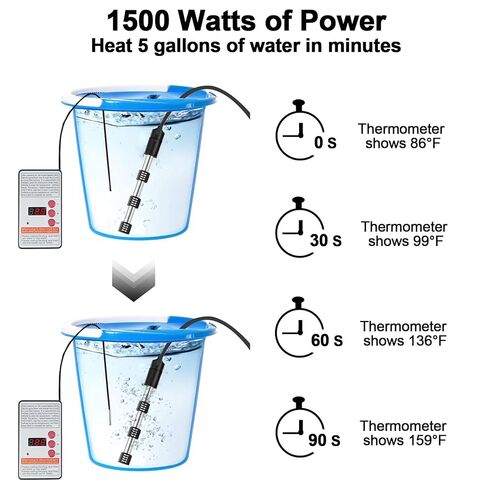 سخان مياه غاطس 1500 واط مع مؤقت رقمي وثرموستات، سخان غاطس محمول 304SS للدلو، حوض الاستحمام، حمام السباحة، التخييم، الإغلاق التلقائي، شاشة LCD، حماية من الحرارة الزائدة in Kuwait