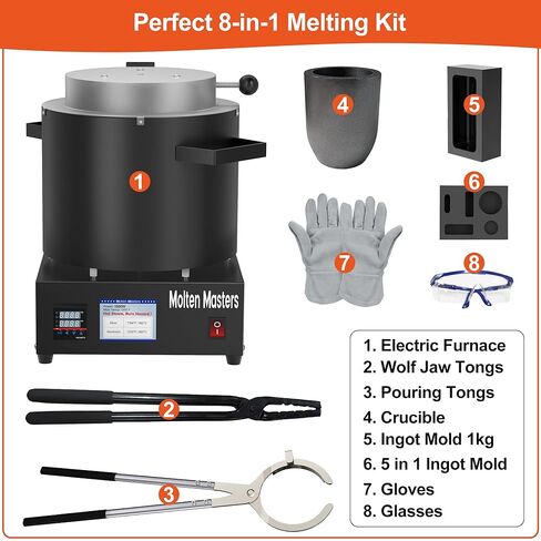 MMasters 7KG Electric Aluminum Melting Furnace Kit, 1800W PID Smelter Kiln, TAF8000 for Scrap Metal Recycling (Below 1000°C) in Kuwait