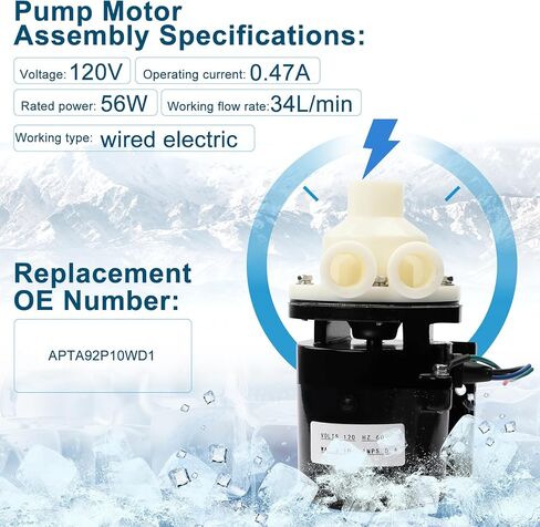 مجموعة محرك مضخة ماكينة صنع الثلج تناسب Hoshizaki PA0613 | يناسب الموديل KM-450 من خلال KM-900 KML-600MAH URC-12F 120V 10W RPM 0.5 استبدال # APTA92P10WD1 89404002 in Saudi Arabia