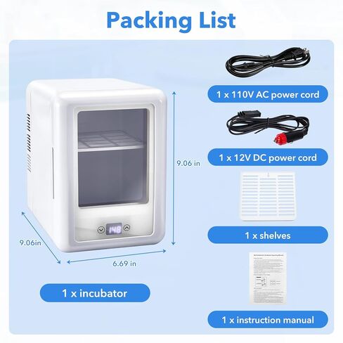 4L Incubator, 46-148℉ Bacteria Incubator, Thermostatic Cabinet Incubator for Lab General Purpose, Petri Dishes, Seed, 12V/110V in Kuwait
