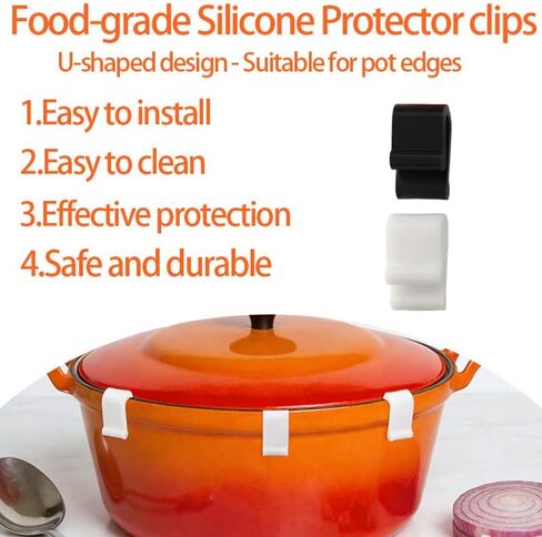 12pcs Dutch Oven Lid Protector Clips – Silicone Pot Lid Bumpers in Black, White & Red for Stacking, Lifting & Displaying Dutch Oven Pots in Kuwait