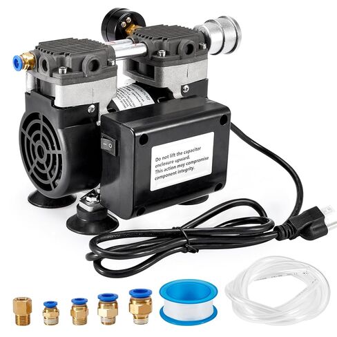 Vacuum Pump 50 L/Min, Oilless Pump with Upgraded Capacitor, Vacuum Meter, Aluminum Silencer, 4 Quick Connectors, for Lab Electronics Industry in Kuwait
