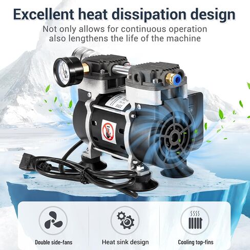 Vacuum Pump 50 L/Min, Oilless Pump with Upgraded Capacitor, Vacuum Meter, Aluminum Silencer, 4 Quick Connectors, for Lab Electronics Industry in Kuwait