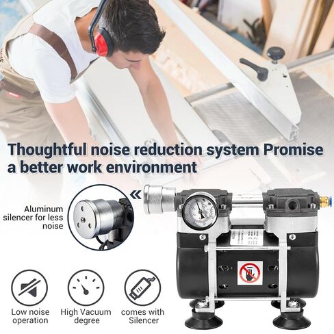 Vacuum Pump 50 L/Min, Oilless Pump with Upgraded Capacitor, Vacuum Meter, Aluminum Silencer, 4 Quick Connectors, for Lab Electronics Industry in Kuwait