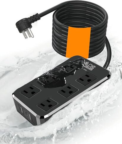 Outdoor Power Strip Weatherproof, Waterproof Surge Protector with 6 Wide Outlet with 3 USB Ports, 10FT Extension Cord,1875W Overload Protection,Outlet Extender for Christmas Lights ETL Listed Black in Saudi Arabia