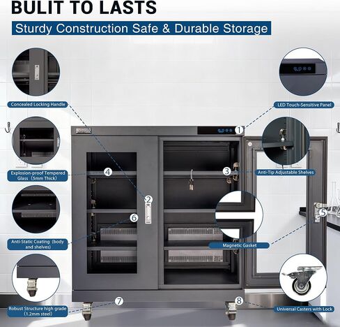 خزانة NARGON 1-20% RH 450L الإلكترونية الجافة، خزانة تجفيف ESD لتخزين العدسات البصرية، تجميعات РСВ، الرقاقة، المكونات الإلكترونية، أشباه الموصلات، المواد الكيميائية المخبرية، موديل NMC452CF in Kuwait
