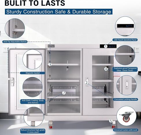 خزانة NARGON 1-20% RH 450L الإلكترونية الجافة، خزانة تجفيف ESD لتخزين العدسات البصرية، مجموعات РСВ، الرقاقة، المكونات الإلكترونية، أشباه الموصلات، المواد الكيميائية المخبرية، الموديل NMC452C in Kuwait