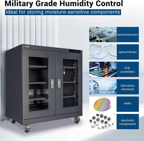 خزانة NARGON 2-40% RH 320L الإلكترونية الجافة، خزانة تجفيف ESD لتخزين العدسات البصرية، مجموعات РСВ، الرقاقة، المكونات الإلكترونية، أشباه الموصلات، المواد الكيميائية المخبرية، الموديل NMC322BF in Kuwait