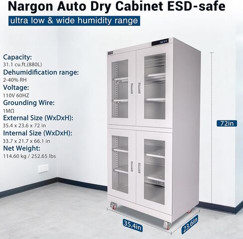 NARGON 2-40% RH 880L الخزانة الجافة الإلكترونية، خزانة المجفف ESD لتخزين العدسات البصرية، تجميعات РСВ، الرقاقة، المكونات الإلكترونية، أشباه الموصلات، المواد الكيميائية المخبرية، الموديل NMC884B in Kuwait