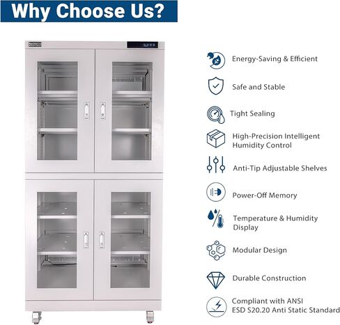 NARGON 2-40% RH 880L الخزانة الجافة الإلكترونية، خزانة المجفف ESD لتخزين العدسات البصرية، تجميعات РСВ، الرقاقة، المكونات الإلكترونية، أشباه الموصلات، المواد الكيميائية المخبرية، الموديل NMC884B in Kuwait