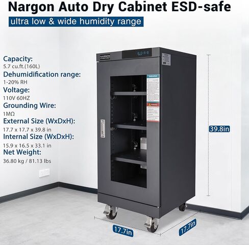 NARGON 1-20% RH 160L الخزانة الجافة الإلكترونية، خزانة المجفف ESD لتخزين العدسات البصرية، تجميعات РСВ، الرقاقة، المكونات الإلكترونية، أشباه الموصلات، المواد الكيميائية المخبرية، الموديل NMC161CF in Kuwait