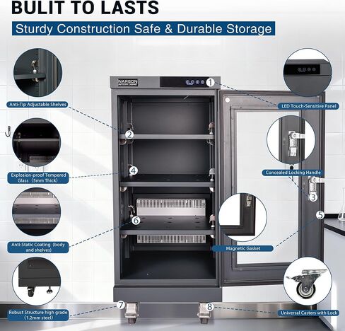 NARGON 1-20% RH 160L الخزانة الجافة الإلكترونية، خزانة المجفف ESD لتخزين العدسات البصرية، تجميعات РСВ، الرقاقة، المكونات الإلكترونية، أشباه الموصلات، المواد الكيميائية المخبرية، الموديل NMC161CF in Kuwait