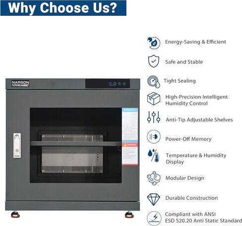 NARGON 1-20% RH 140L الخزانة الجافة الإلكترونية، خزانة المجفف ESD لتخزين العدسات البصرية، تجميعات РСВ، الرقاقة، المكونات الإلكترونية، أشباه الموصلات، المواد الكيميائية المخبرية، الموديل NMC141CF in Kuwait