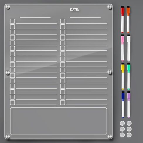Magnetic Acrylic Calendar for Fridge, 2 Pack Clear Dry Erase Board for Refrigerator, Monthly Planner and Weekly Planner with 8 Colorful Markers, Meal Planner Menu Board for Fridge -14.5''*11.5‘’ in Kuwait