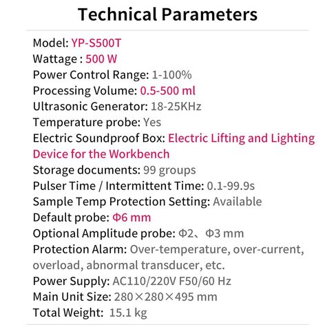 Ultrasonic Homogenizer,lab Homogenizer Ultrasonic with Temperature Probe,Electric Lifting,YP-S500T,0.5-500ml (500, Watts) in Saudi Arabia