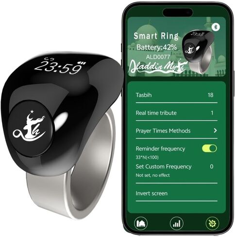 Fashion Tasbih Smart Ring, Tasbeeh Counters, Prayer Direction Indicator Guide,5 Azan Alarm Clock,Forgiveness,Electronic Rosary,Eid al-Fitr Eid al-Adha Ramadan Gift for men women,zikr ring conn 18+20mm in Kuwait