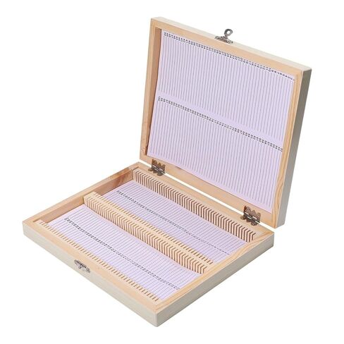 100 Place Microscope Slide Wooden Box Microscope Slide Storage Box with Iron Lock for Experiments Analyses Science, 8.98×7.4×1.4 inch, White in Kuwait