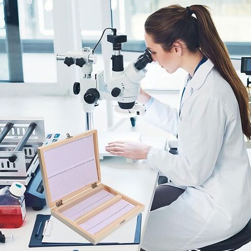 100 Place Microscope Slide Wooden Box Microscope Slide Storage Box with Iron Lock for Experiments Analyses Science, 8.98×7.4×1.4 inch, White in Kuwait