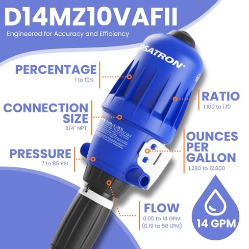 DOSATRON D14MZ10 D14MZ10VAFII Water-Powered Chemical Injector Dosing Pump | 14 GPM | 1–10% Dilution | 0.05–14 GPM Flow Range | 3/4" NPT | Coolant Mixing, Industrial, Metalworking in Kuwait