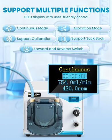 24V Peristaltic Pump Variable Speed 0-800ml/min Intelligent Liquid Dosing Pump 430rpm High Flow Rate OLED Display for Scientific Labs Industrial Applications in Kuwait