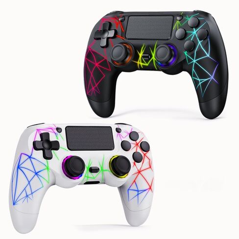Gamingboy 2 Pack Wireless Controller لـ PS4 ، وحدة تحكم LED لـ PS4/Slim/Pro/PC مع إضاءة RGB قابلة للتعديل ، فرويك تأثير القاعة ، الاهتزاز المزدوج ، جيررو 6 محاور ، 1000mAh بطارية ، USB C Port- White in Kuwait