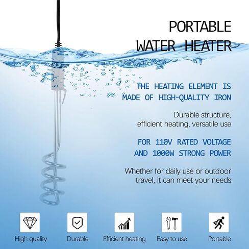2 حزمة 1000 واط 110 فولت المحمولة الغمر سخان المياه الكهربائية للتخييم، حمام سباحة قابل للنفخ، حوض الاستحمام، دلو الماء التدفئة in Kuwait