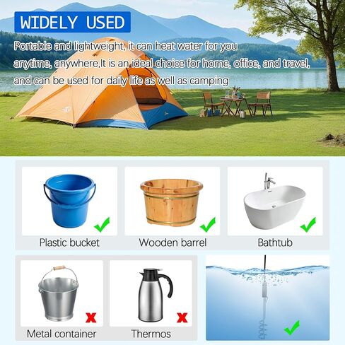 2 حزمة 1000 واط 110 فولت المحمولة الغمر سخان المياه الكهربائية للتخييم، حمام سباحة قابل للنفخ، حوض الاستحمام، دلو الماء التدفئة in Kuwait