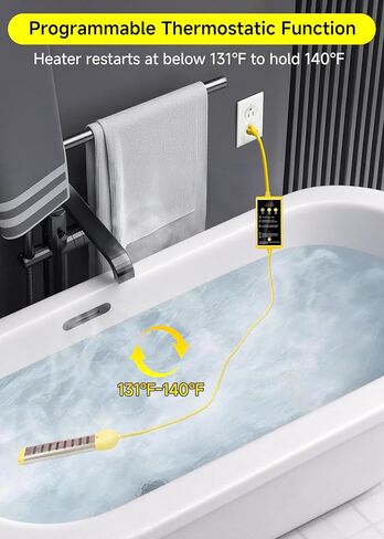 1800W Submersible Water Heater with Anti-Dry-Burn & Auto Shut-Off, Portable Immersion Heater with Timer and Temperature Control - for Bathtubs, Inflatable Pools, Camping Buckets (120V) in Kuwait