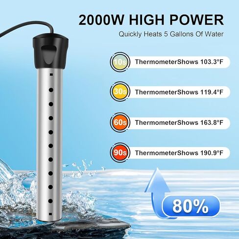 B013 سخان مياه غاطس، سخان مياه ساخن محمول بقدرة 2000 واط مع ميزان حرارة LCD رقمي، سخان دلو مع واقي 304 SS، تسخين سريع لحمامات السباحة الصغيرة، أحواض الاستحمام، الدلاء، الخزانات in Kuwait