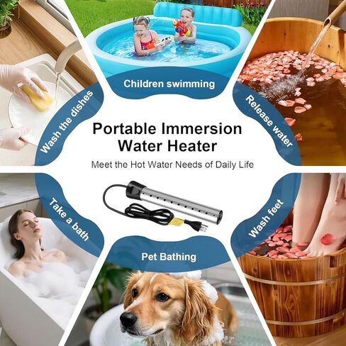 B013 سخان مياه غاطس، سخان مياه ساخن محمول بقدرة 2000 واط مع ميزان حرارة LCD رقمي، سخان دلو مع واقي 304 SS، تسخين سريع لحمامات السباحة الصغيرة، أحواض الاستحمام، الدلاء، الخزانات in Kuwait