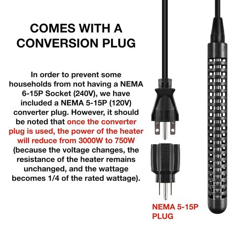 GRILLME 240V 3000W حوض استحمام غمر من التيتانيوم وسخان مياه حمام السباحة، قابس NEMA 6-15P، سخان كهربائي محمول غاطس بالكامل، سخان حمام سباحة 200 جالون، تربية الأحياء المائية بمياه البحر in Kuwait