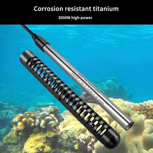 GRILLME 240V 3000W حوض استحمام غمر من التيتانيوم وسخان مياه حمام السباحة، قابس NEMA 6-15P، سخان كهربائي محمول غاطس بالكامل، سخان حمام سباحة 200 جالون، تربية الأحياء المائية بمياه البحر in Kuwait