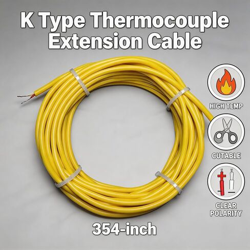سلك مزدوج حراري من النوع K 10 ياردات سلك حراري سيليكون مرن أصفر نطاق درجة الحرارة: -50 درجة فهرنهايت إلى 2000 درجة فهرنهايت in Kuwait