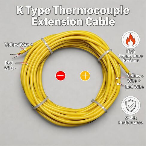 سلك مزدوج حراري من النوع K 10 ياردات سلك حراري سيليكون مرن أصفر نطاق درجة الحرارة: -50 درجة فهرنهايت إلى 2000 درجة فهرنهايت in Kuwait