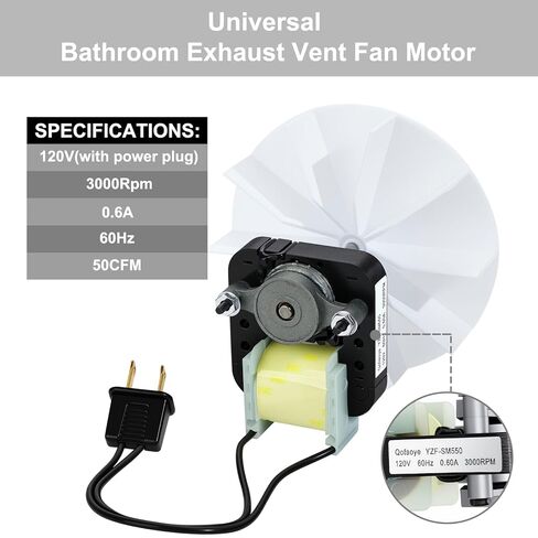 Universal Bathroom Exhaust Fan Motor Kit - 120V 50CFM for Nu-Tone & Br-oan, Bathroom Vent Fan with Blower Wheel, Third Generation, Enhanced Performance in Kuwait