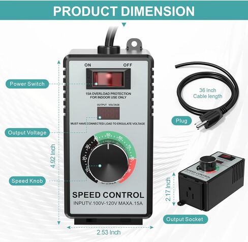 وحدة تحكم في سرعة محرك التيار المتردد عالية السعة 120 فولت 15 أمبير 4000 وات - منظم سرعة متغير عالمي مع حماية متقدمة من التحميل الزائد وشاشة LED ساطعة للمراوح وأدوات الطاقة والمزيد in Kuwait