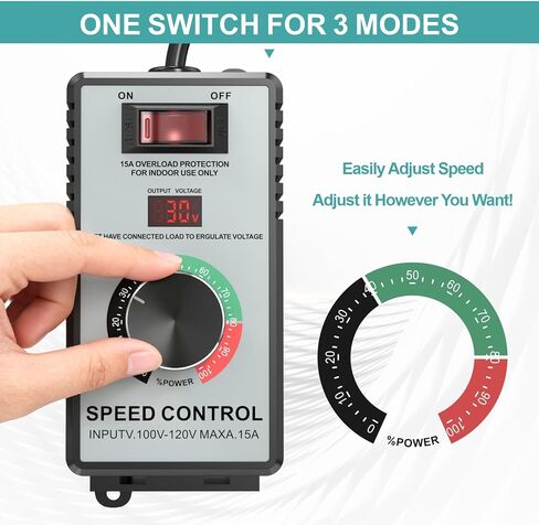 وحدة تحكم في سرعة محرك التيار المتردد عالية السعة 120 فولت 15 أمبير 4000 وات - منظم سرعة متغير عالمي مع حماية متقدمة من التحميل الزائد وشاشة LED ساطعة للمراوح وأدوات الطاقة والمزيد in Kuwait