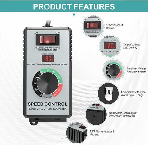وحدة تحكم في سرعة محرك التيار المتردد عالية السعة 120 فولت 15 أمبير 4000 وات - منظم سرعة متغير عالمي مع حماية متقدمة من التحميل الزائد وشاشة LED ساطعة للمراوح وأدوات الطاقة والمزيد in Kuwait