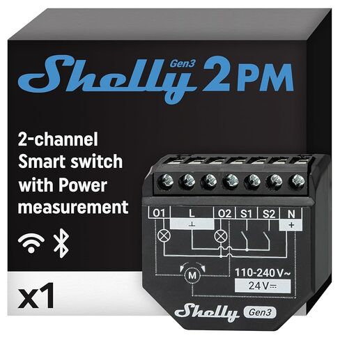 Shelly 2PM Gen3 | WiFi 2-Channel Smart Relay Switch with Power Metering | Home Automation | Roller Shutters, Blinds, Gates Control | Remote Control | Alexa & Google Home | iOS Android App in Kuwait