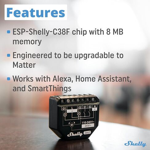 Shelly 2PM Gen3 | WiFi 2-Channel Smart Relay Switch with Power Metering | Home Automation | Roller Shutters, Blinds, Gates Control | Remote Control | Alexa & Google Home | iOS Android App in Kuwait