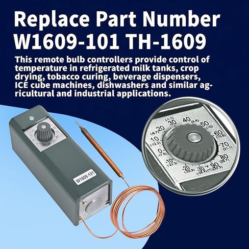 جهاز تحكم في درجة الحرارة عن بعد - 30 درجة فهرنهايت إلى 90 درجة فهرنهايت (-34 درجة مئوية إلى 32 درجة مئوية) ترموستات ميكانيكي مع لمبة شعرية عن بعد بطول 5 أقدام، التحكم في درجة الحرارة للمجمدات والمبردات، W1609-101 in Kuwait