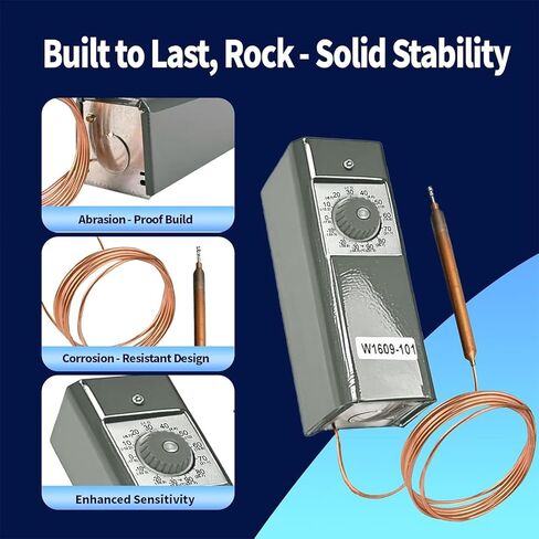 جهاز تحكم في درجة الحرارة عن بعد - 30 درجة فهرنهايت إلى 90 درجة فهرنهايت (-34 درجة مئوية إلى 32 درجة مئوية) ترموستات ميكانيكي مع لمبة شعرية عن بعد بطول 5 أقدام، التحكم في درجة الحرارة للمجمدات والمبردات، W1609-101 in Kuwait